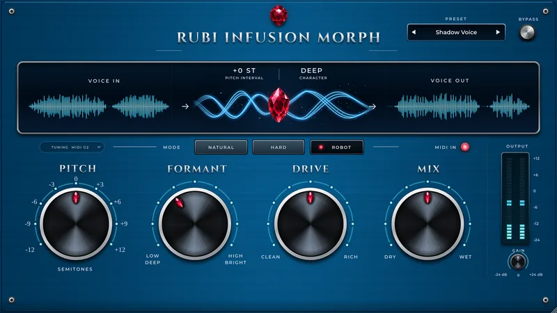 Morph interface with pitch, formant, drive and mix knobs